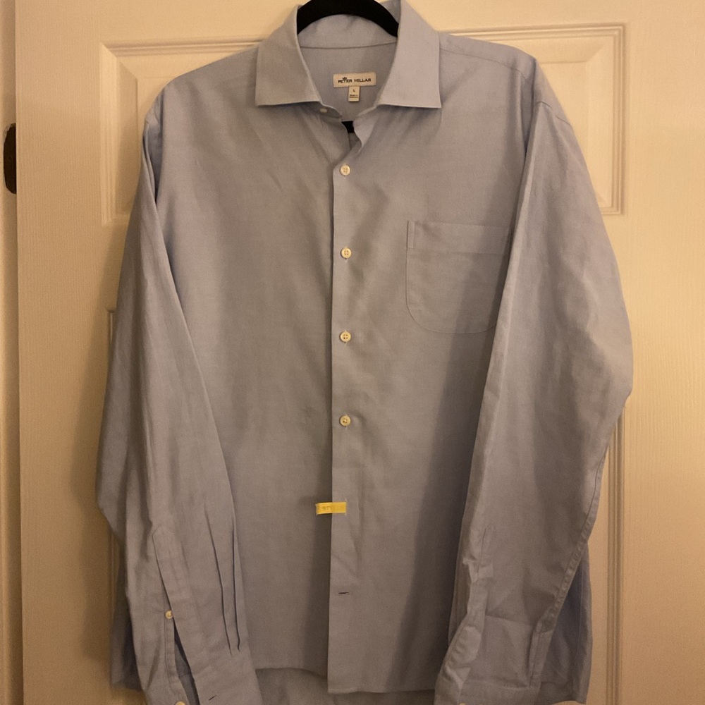 Peter Millar Mens Blue Oxford Button Down Shirt Large 100% Cotton Long Sleeve